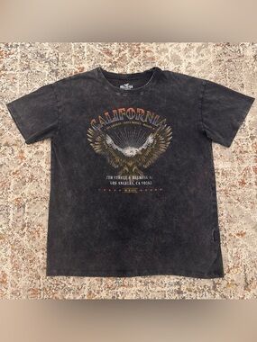 Hollister California Eagle Graphic Tee Men Small S Charcoal Black Mineral Wash